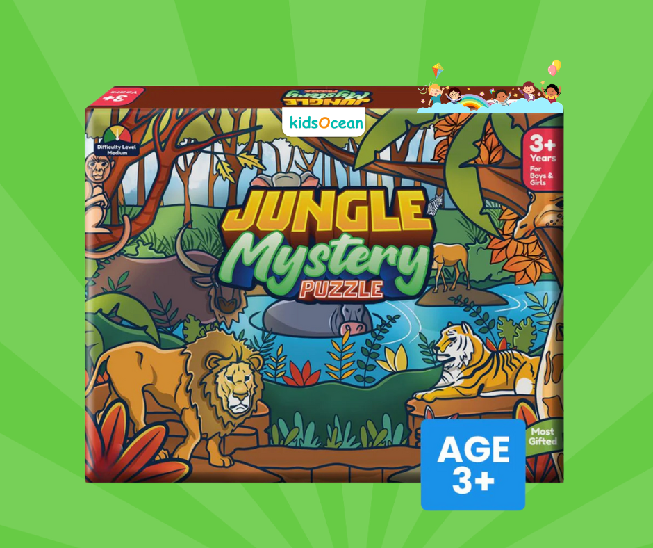 Jungle Animals Wooden Floor Puzzle (Ages 3+) with Flash Cards